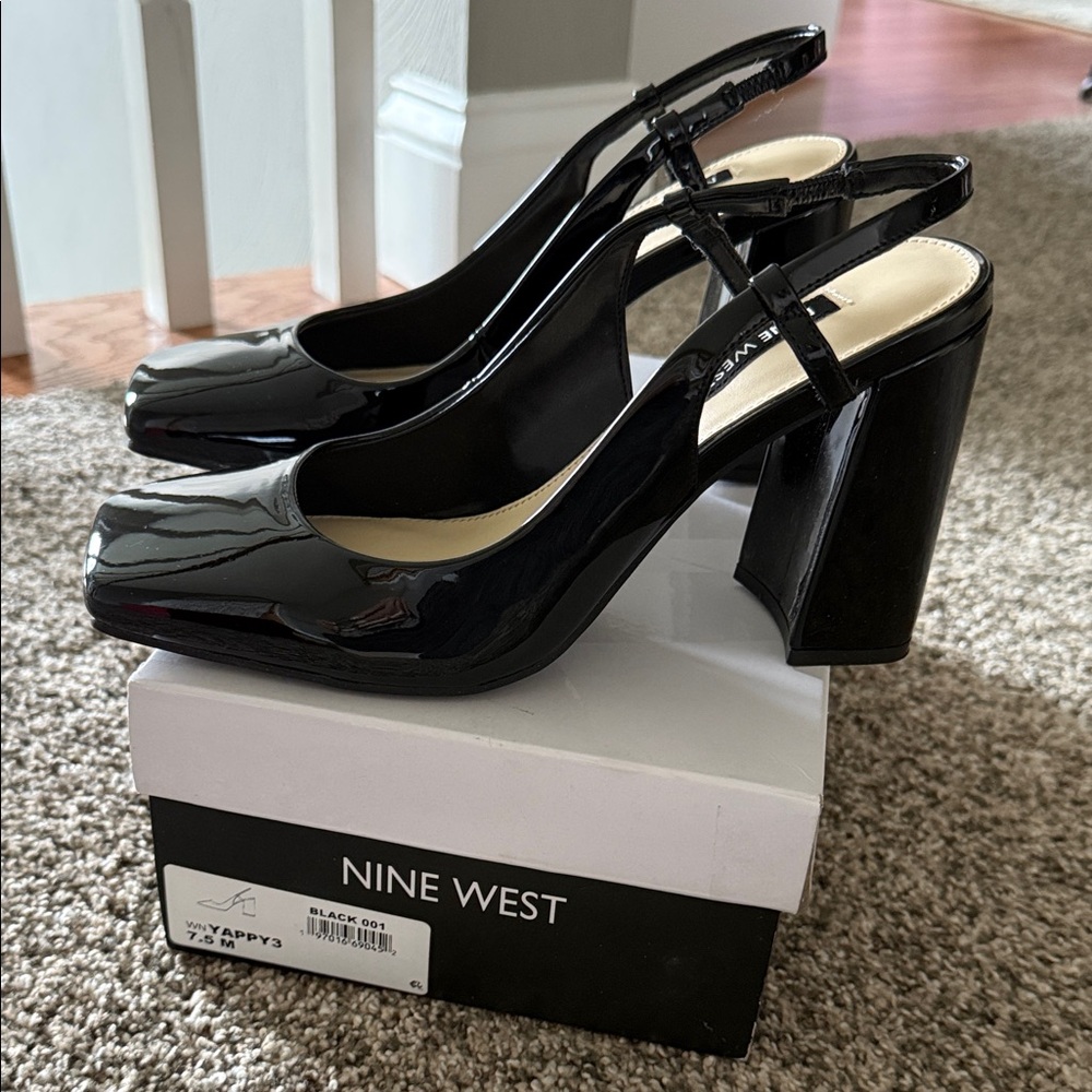 Nine West Glossy Black Block Heels brand new!